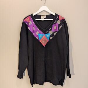 Justine Todd Sweater Vintage Beaded Unique Retro Lambswool Angora - Size 2X